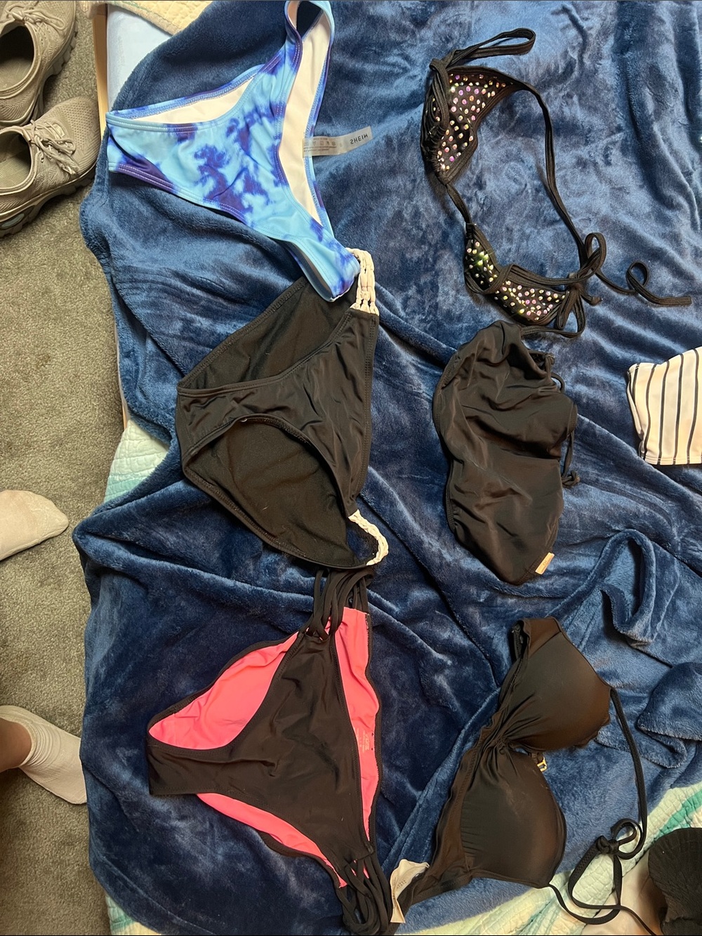 Mixed Bikini Bottoms and Tops - Black, Blue, Pink